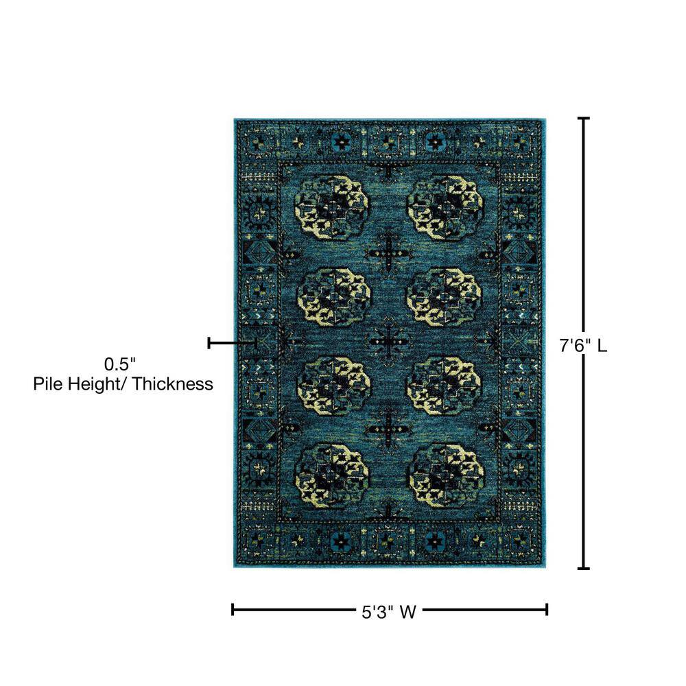 Rectangular Blue Synthetic Easy Care Area Rug