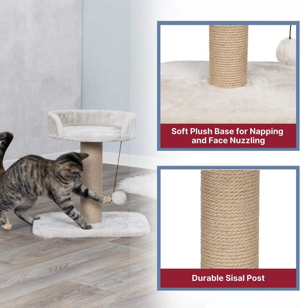 Mica 18-Inch Light Gray Sisal Cat Scratching Post with Plush Platform