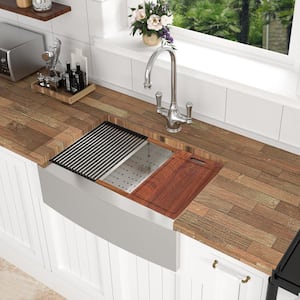 30 in. in Farmhouse Apron Front Single Bowl 18-Gauge Brushed Workstation Stainless Steel Kitchen Sink with Bottom Grids