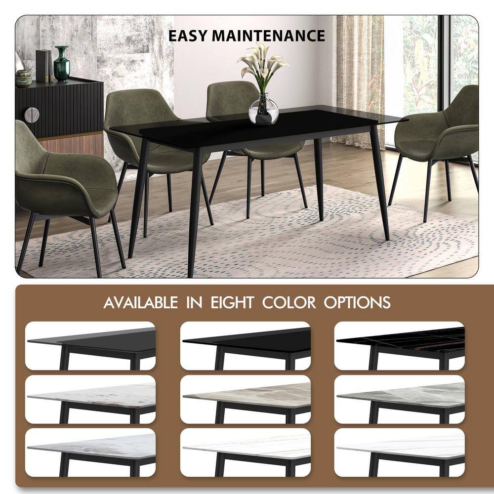 Zayle 71" Clear Glass Rectangular Dining Table with Black Steel Base