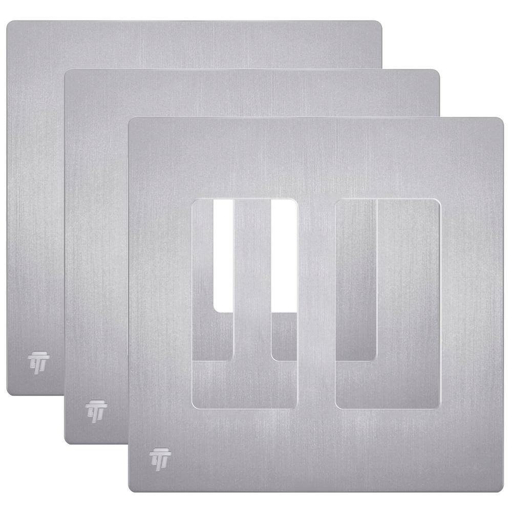 Elite Series 2-Gang 4.68 in. H x 4.73 in. L, Screwless Decorator Wall Plate in Brushed Silver (3-Pack) price history on PriceWatchPro