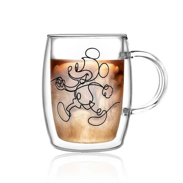 JoyJolt Disney Mickey Mouse 3D Espresso Cups 5.4oz Glass Set  of 2 - Insulated Double Wall Design, Unique Coffee Mugs: Espresso Cups