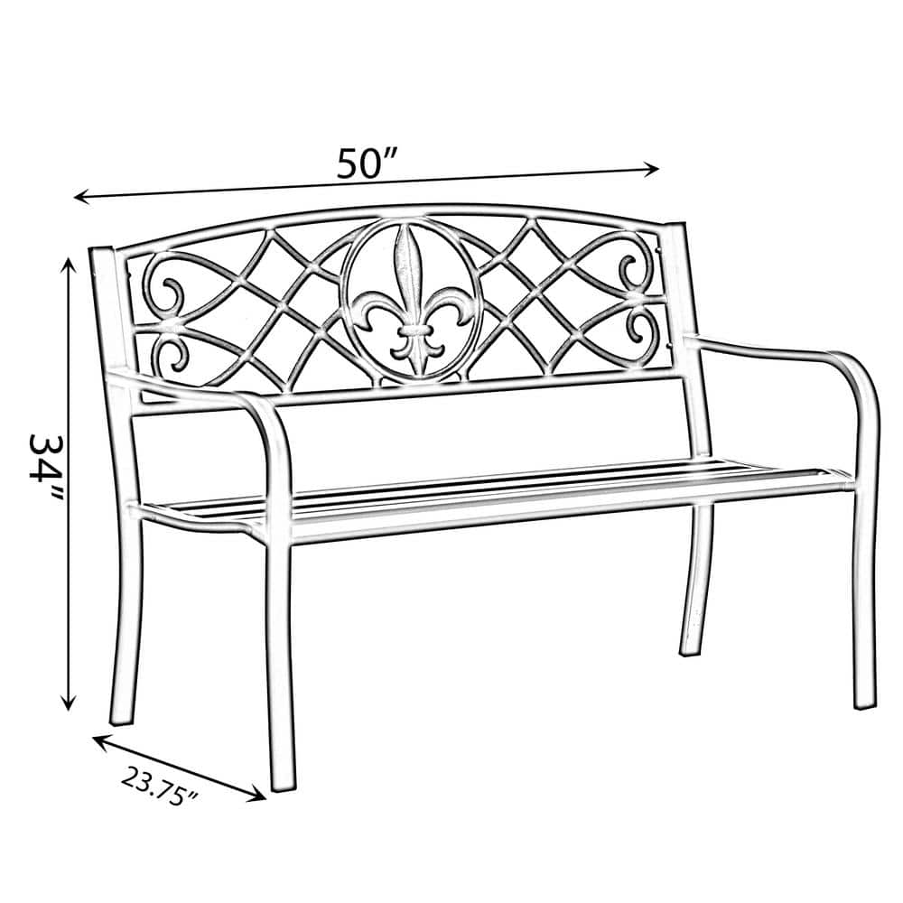 Black Cast Iron and Steel Outdoor Garden Patio Bench