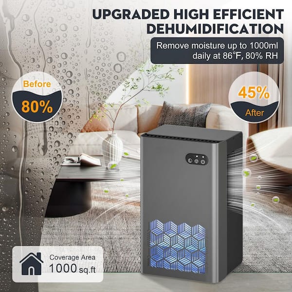 0.75 Gal. 1000 sq. ft. Grey Tabletop Humidifier with Auto Shut Off Quiet Operation and 7-Color LED Light for Home