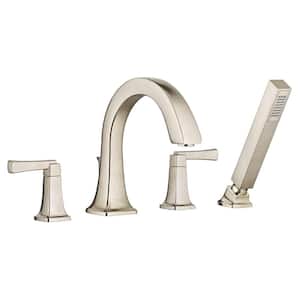 Townsend 2-Handle Deck-Mount Roman Tub Faucet for Flash Rough-in Valves with Hand Shower in Brushed Nickel