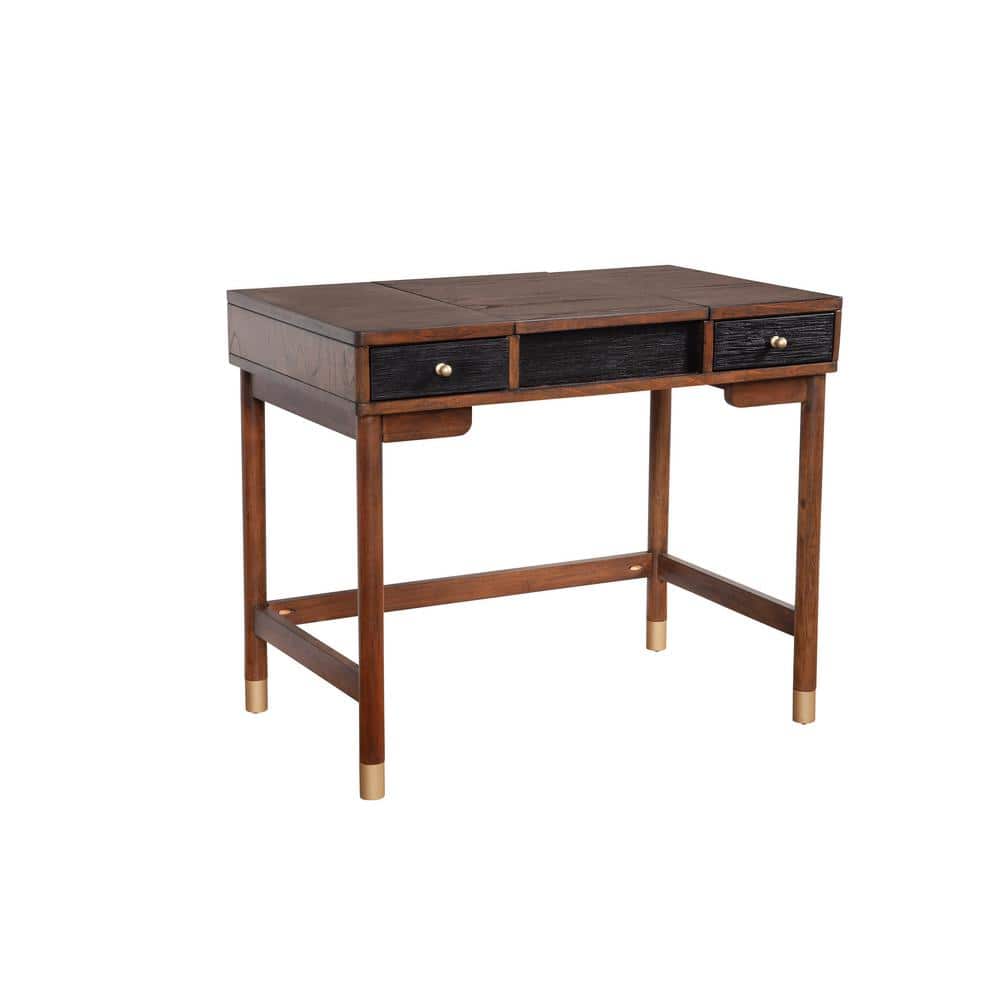 Belham 1-Piece Dark Walnut and Black Makeup Vanity with Drawers and Solid W