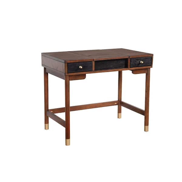 Alpine Furniture Belham 1-Piece Dark Walnut and Black Makeup Vanity with Drawers and Solid Wood
