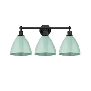 Plymouth Dome 25.5 in. 3-Light Matte Black Vanity Light with Seafoam Metal Shade