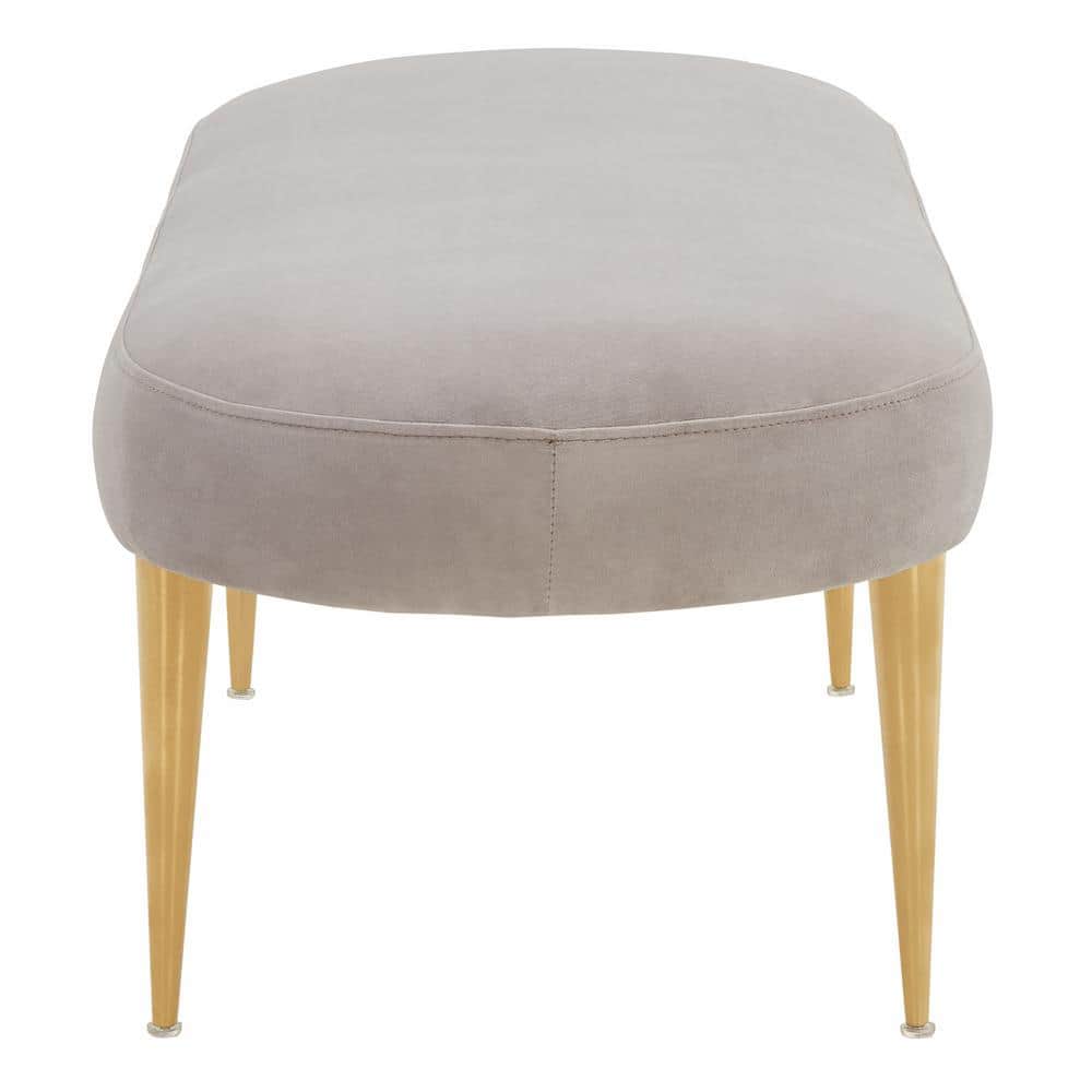 Elegant Glamour Pale Taupe Velvet Oval Bench with Retro Gold Legs