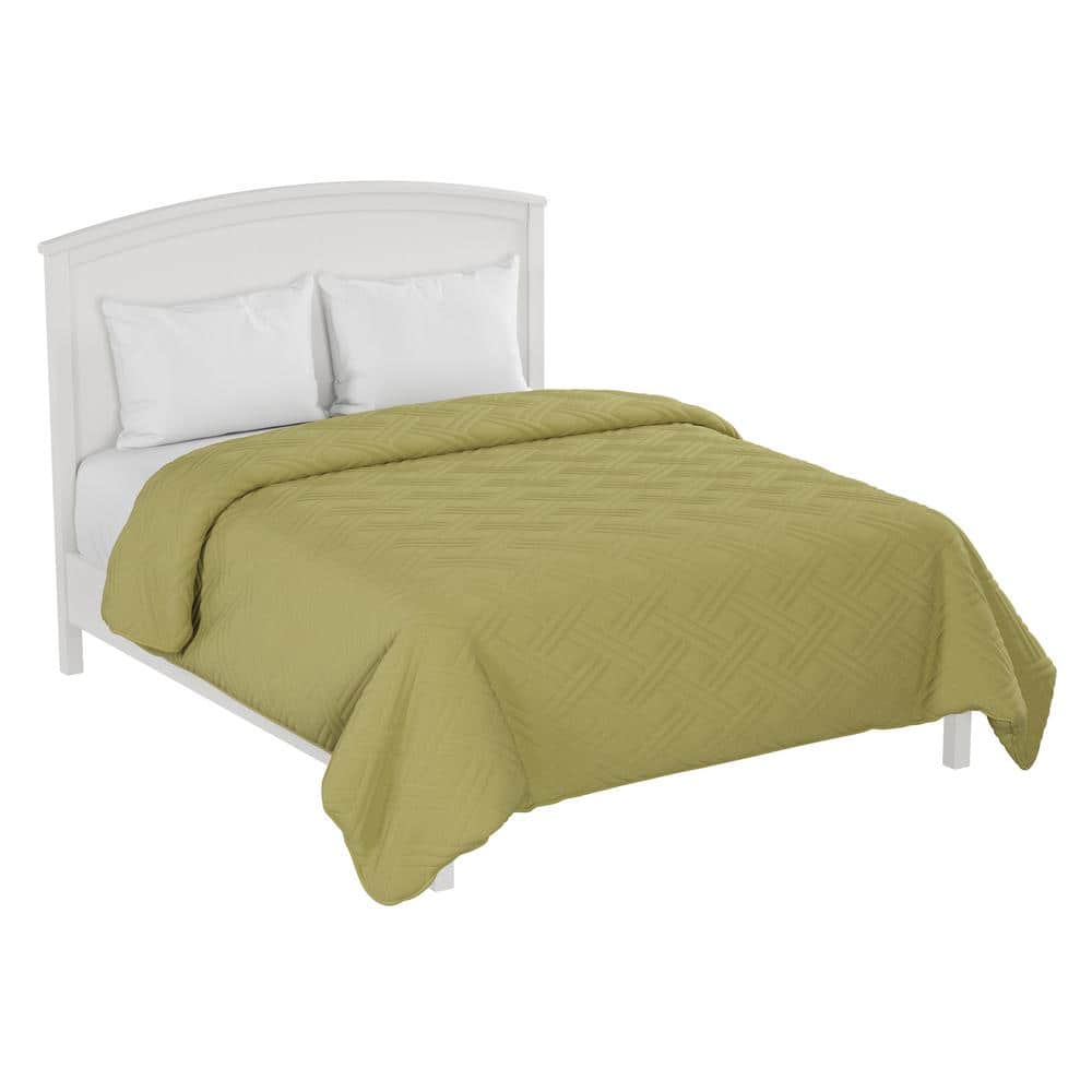 100% Polyester Green King Size Quilt Coverlet Basket Weave Quilted Lightweight Bedding