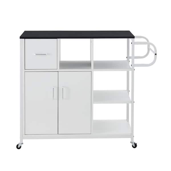 Flynama White-Black Kitchen Cart with Drawers and Wheels