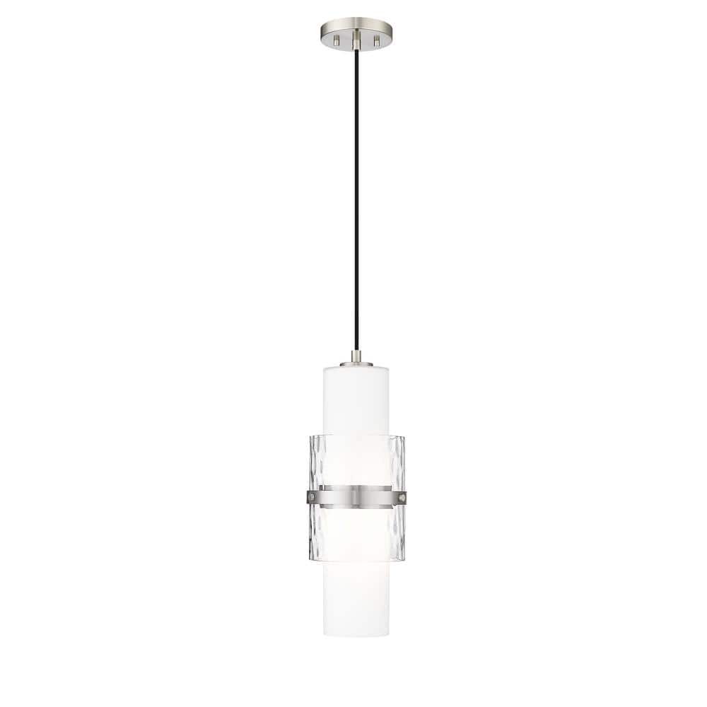 Cayden 6.5 in 1-Light Brushed Nickel Shaded Pendant Light with Clear Plus E