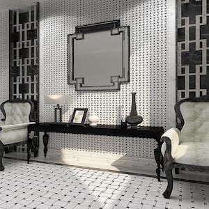 White 11 in. x 11 in. Basket Weave with Dot Polished Marble Mosaic Tile (4.20 sq. ft./Case)