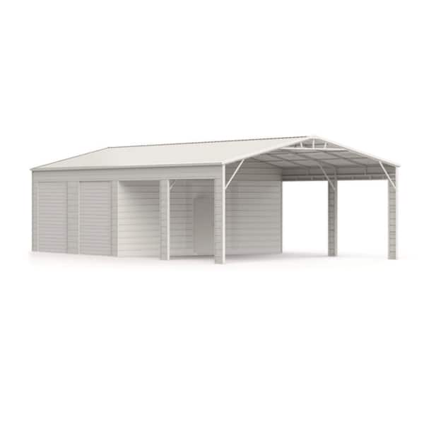 Aerin Outdoor 46 ft. W x 23 ft. D Cream Metal Garage Storage Shed with Open Shelter, 2 Rolling Doors (1058 sq. ft.)