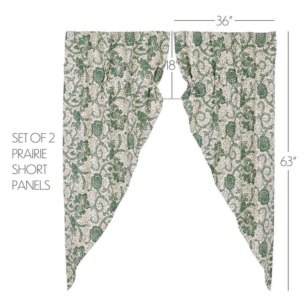 Dorset Green Floral Cotton Light-Filtering Kitchen Curtains