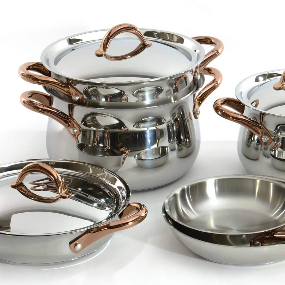 Ouro Gold 11-Piece Stainless Steel Cookware Set with Copper Handles