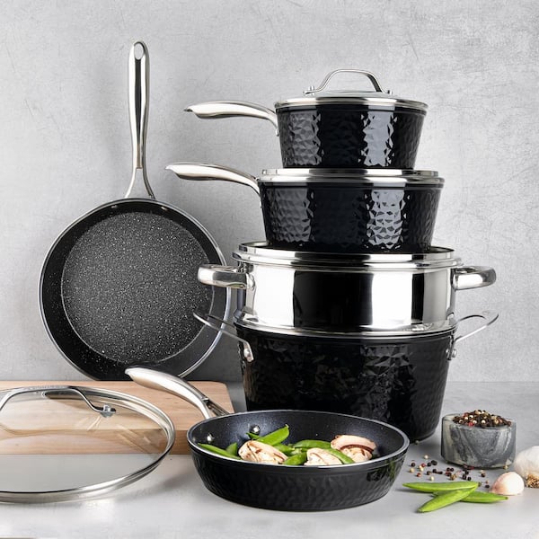 Granitestone 10-Piece Hammered Nonstick Cookware Set - Black