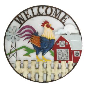 Large Round Rooster and Farm Welcome Decor
