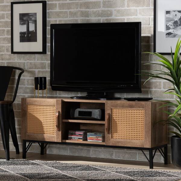 Baxton Studio Veanna 43.3 in. Natural Brown and Black TV Stand