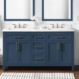 Mayfield 60 in. W x 22 in. D x 34 in. H Double Sink Bath Vanity in Grayish Blue with White Engineered Stone Top