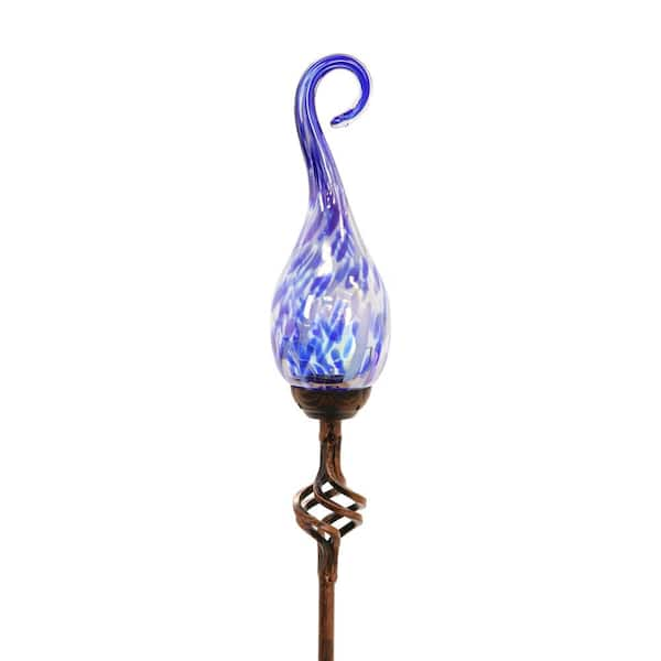 Exhart Solar Pearlized Spiral Flame 3.0 ft. Blue Metal Garden Stake ...