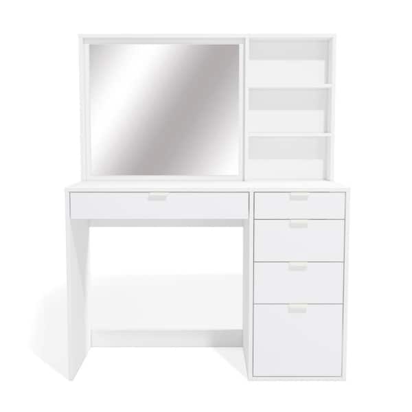 K1 INTERNATIONAL GROUP L Lanna 5-Drawer Vanity with Mirror in White - 53.93 in. H x 42.51 in. W x 17.7 in. D