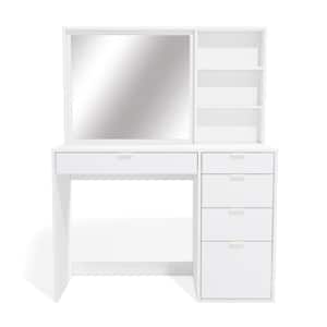 Lanna 5-Drawer Vanity with Mirror in White - 53.93 in. H x 42.51 in. W x 17.7 in. D