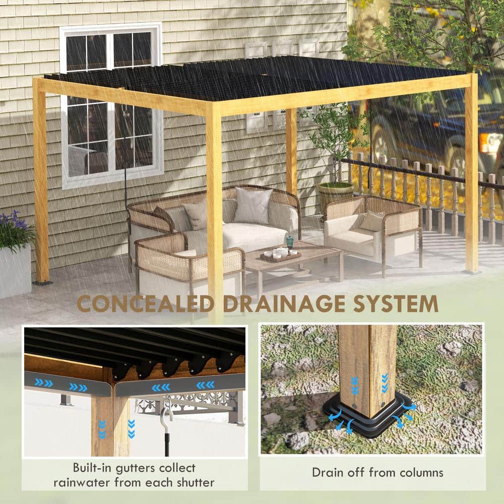 13 Ft. W x 10 Ft. D Aluminum Pergola with Adjustable Canopy