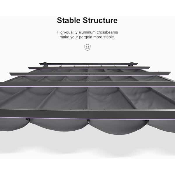 11 ft. W x 13 ft. D Outdoor Gray Aluminum Pergola with Gray Adjustable Fade-Resistant Sun Shelter Canopy for Pavilion