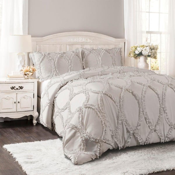 Avon 3 Pieces Light Gray Textured Microfiber Full/Queen Comforter Set