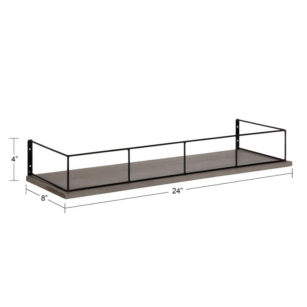 Gray 24" Floating Wood Wall Shelf with Black Frame