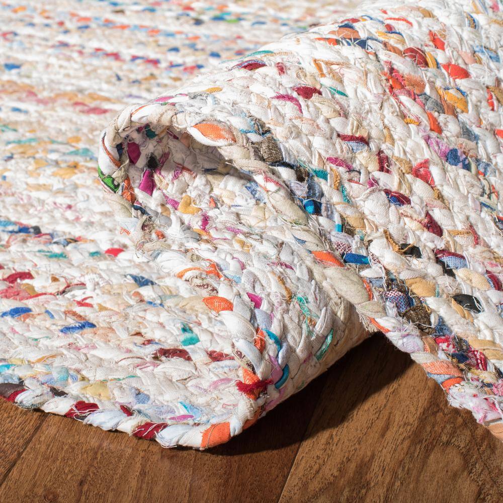 Handmade Ivory and Multicolor Wool Cotton Braided Runner Rug