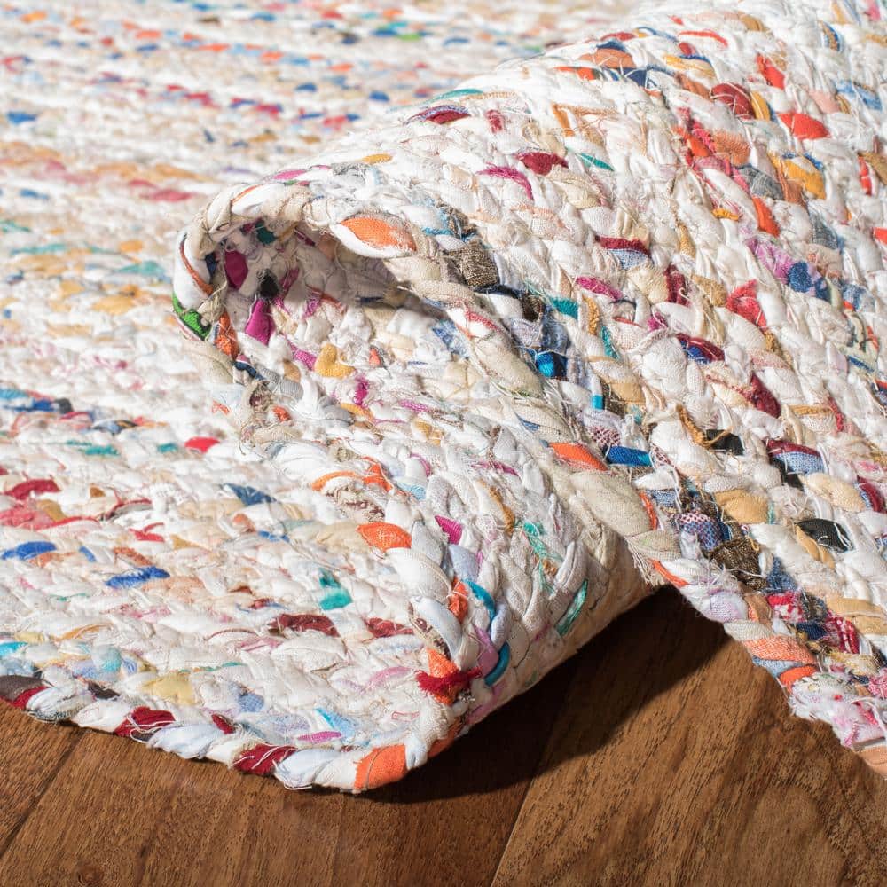 Handmade Ivory and Multicolor Cotton Braided Runner Rug, 2'3" x 16'