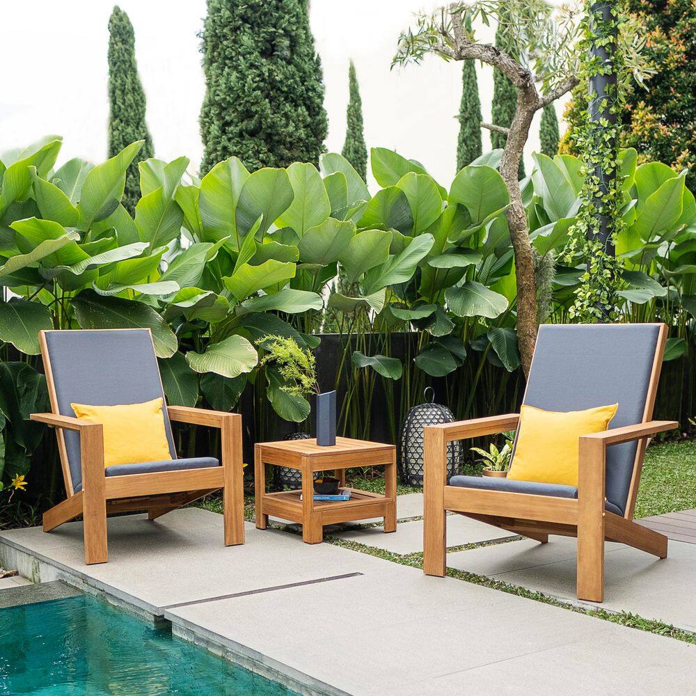 Palou 3-Piece Teak Wood Outdoor Adirondack Chair and Side Table in Gray Padded Woven Seat with Patio Cover price history on PriceWatchPro