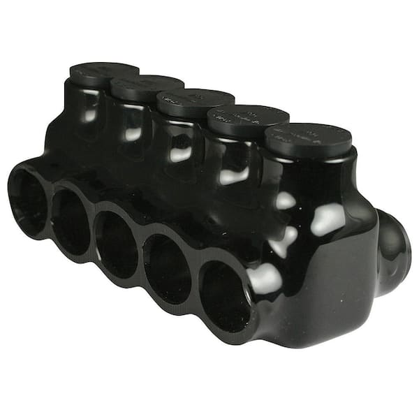 6 AWG - 250 MCM 600-Volt 5-Ports Multi Tap Connector Insulated Dual Sided, Black