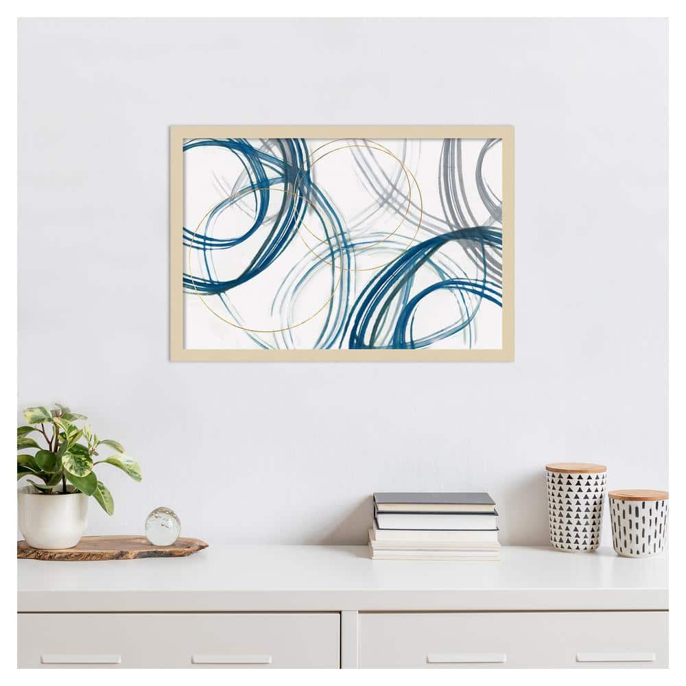 Cobalt Loops Abstract Graphic Art in Natural Wood Frame
