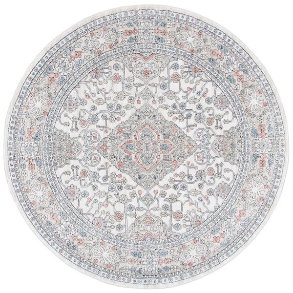 SAFAVIEH Oregon Gray/Ivory 7 ft. x 7 ft. Border Distressed Round Area Rug