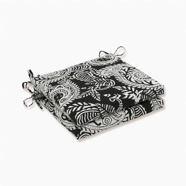 Pillow Perfect Paisley 20 in. x 20 in. 2-Piece Outdoor Dining Chair Cushion in Black/Ivory Addie