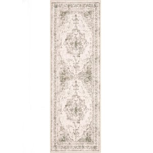 Persia Taupe 2 ft. x 6 ft. Vintage Medallion Distressed Area Rug