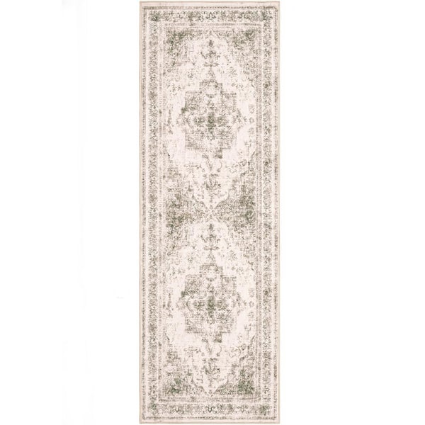 Persia Taupe 2 ft. x 6 ft. Vintage Medallion Distressed Area Rug