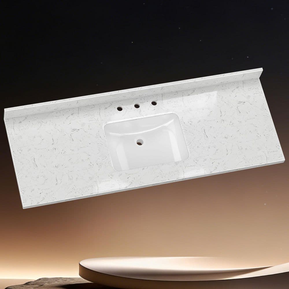 Zeafive 60 in. W x 22 in. D Engineered Stone White Rectangular