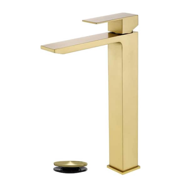 304 Stainless Steel Single Handle Single Hole Bathroom Faucet with Drain Kit Included in Gold