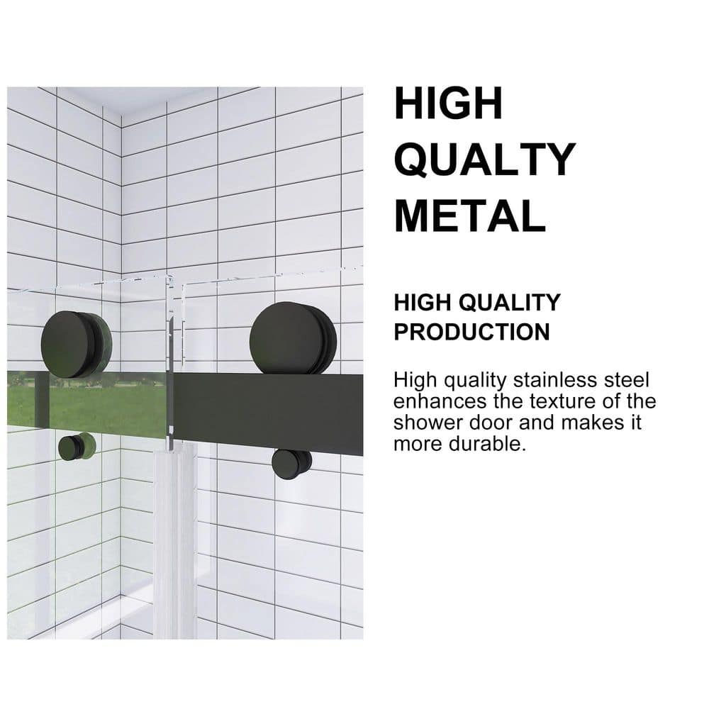 56-60" Frameless Clear Glass Double Sliding Shower Door in Matte Black