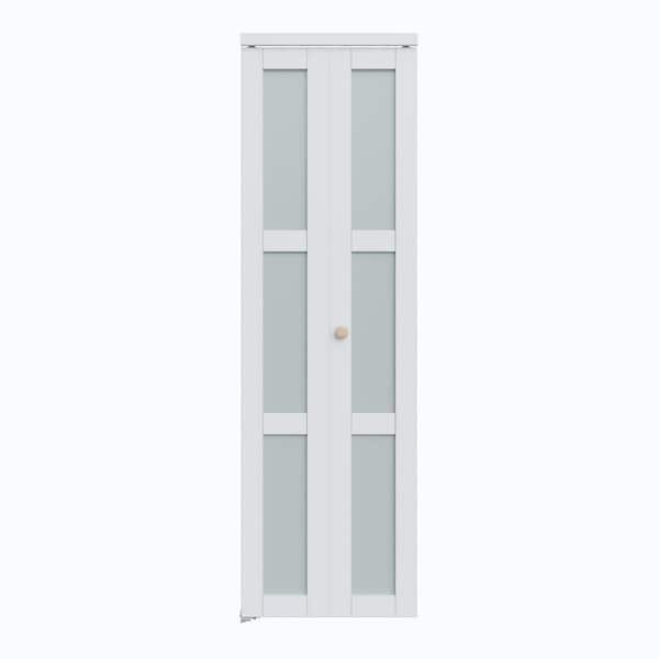 24 in. x 80 in. 3-Lite Tempered Frosted Glass Solid Core White Primed MDF Closet Bi-Fold Door with Hardware