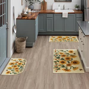 Fall Sunflowers Gold 2 ft. 6 in. x 4 ft. 2 in. Kitchen Mat 3-Piece Set