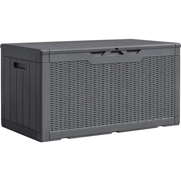 Unbranded 100 Gal. Gray Resin Deck Box for Patio Furniture, Garden Tools, Pool Supplies
