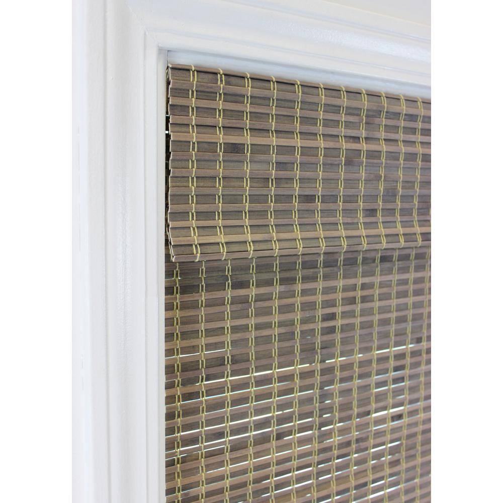Cordless Driftwood Gray Bamboo Blackout Roman Shade 23" W x 64" L