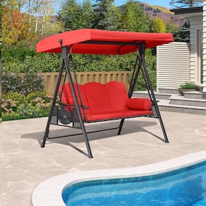 3-Person All-Weather Steel Frame Porch Swing with Adjustable Tilt Canopy, Cushions and Pillow Included, Terra