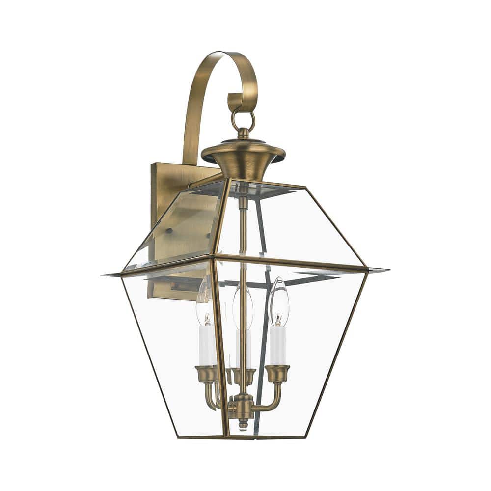 Charleston Elegance Antique Brass 3-Light Outdoor Wall Lantern