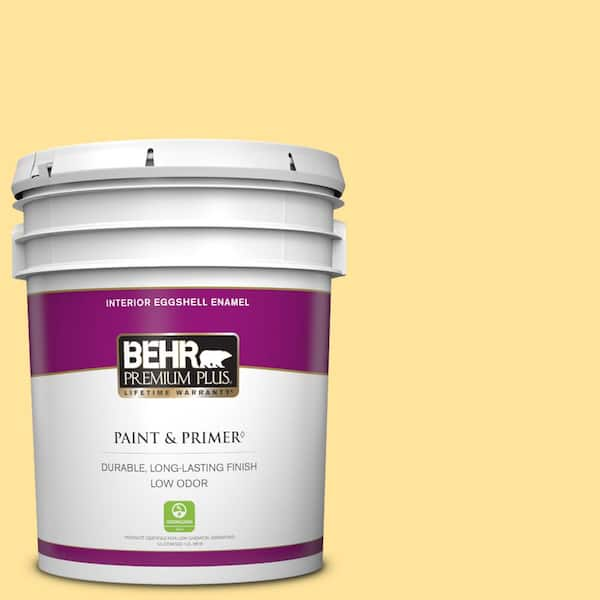 BEHR PREMIUM PLUS 5 gal. #340B-4 Lemon Drops Eggshell Enamel Low Odor Interior Paint & Primer